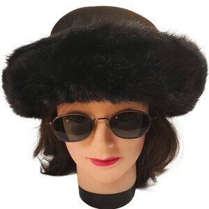 Da-Me Women's Brown Wool Hat w/ Faux Fur Trim. Made in Italy. 23"